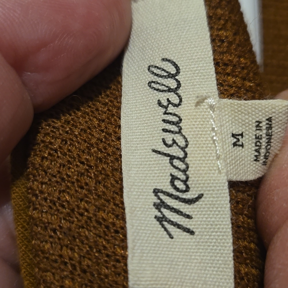 Madewell Mustard / Amber Square Neck Puff Sleeve Ribbed Sweater, Size Medium - Picture 3 of 6